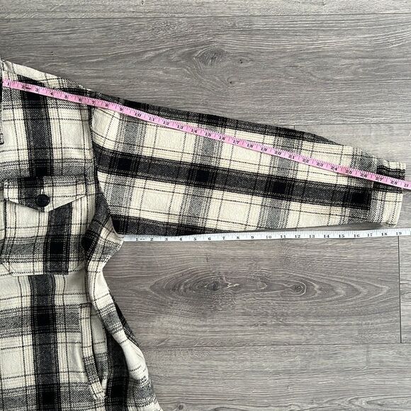 LUCKY BRAND Oversized Shacket Medium Plaid Cream Black Shirt Jacket 90s Western - Picture 12 of 12